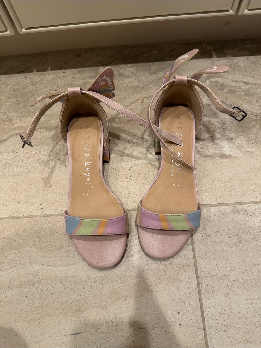 Pink Pastel Striped Butterfly Ankle-Strap Heels